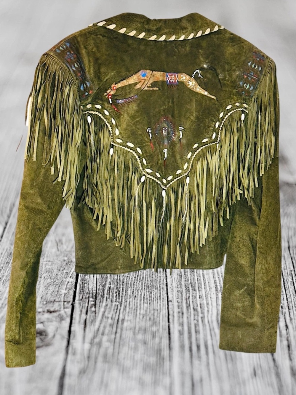 Patricia Wolf Patty Lewis hand painted leather fringe jacket Natice American boh - Picture 6 of 12